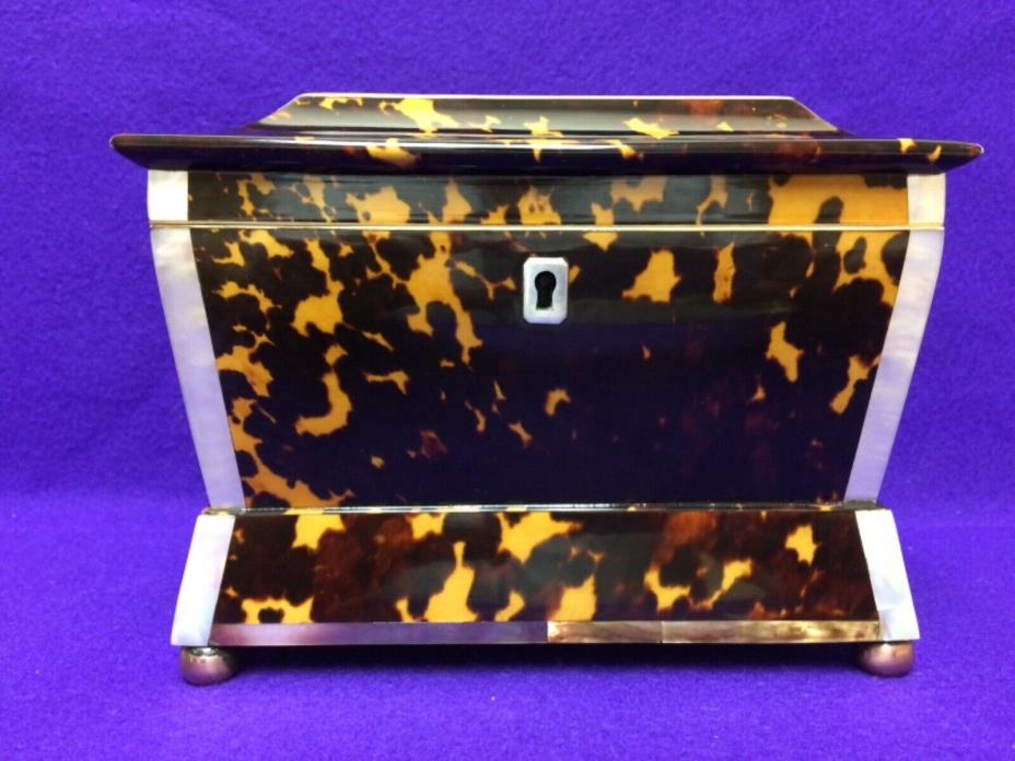 antique faux tortoise shell tea caddy box