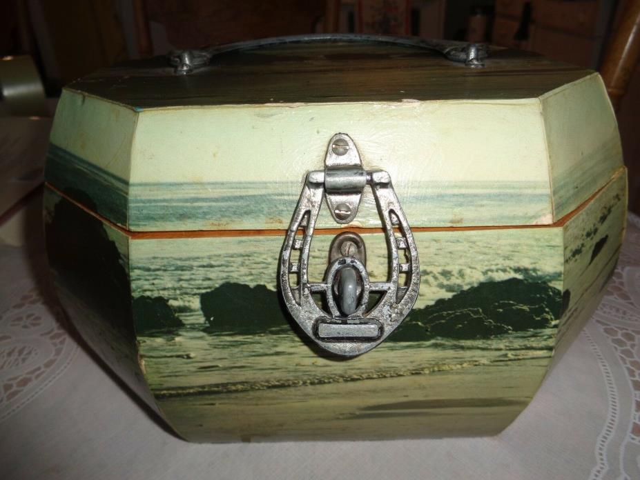 Wooden Treasure/Jewelry Chest/Box W/Purple Velvet Lining Heavy Metal Hardware