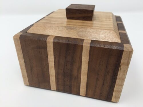 Walnut & Tiger Maple Wood Keepsake Jewelry Desktop Box Handcrafted & Made USA