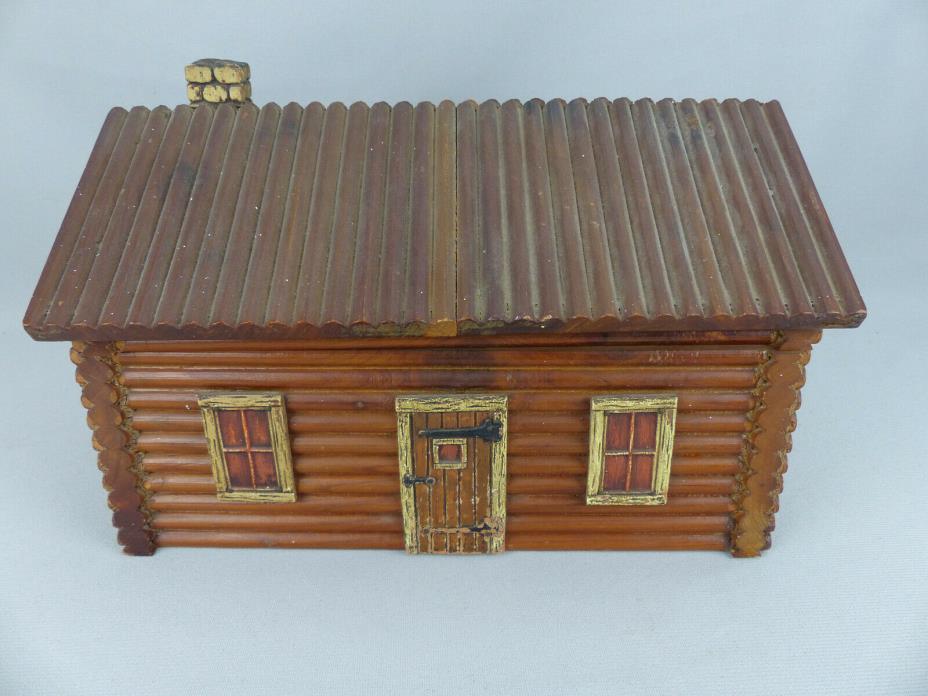 Vintage 1920's McGraw Cedar Wood Log Cabin Folky Americana Trinket Jewelry Box