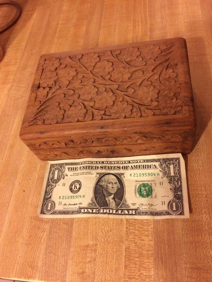 Vintage Hand Carved Wooden Box from India