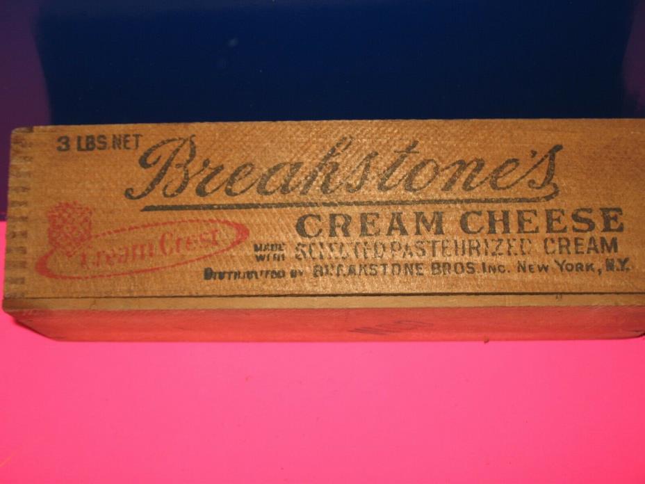 Breakstone's CREAM CHEESE wood box vintage COW Picture old dovetailed corners