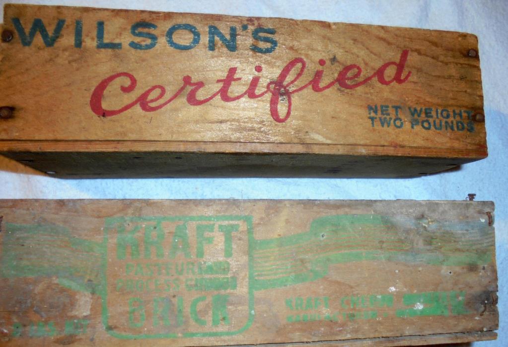 Vintage WILSON'S Certified & KRAFT Two Pound Wooden Cheese Boxs