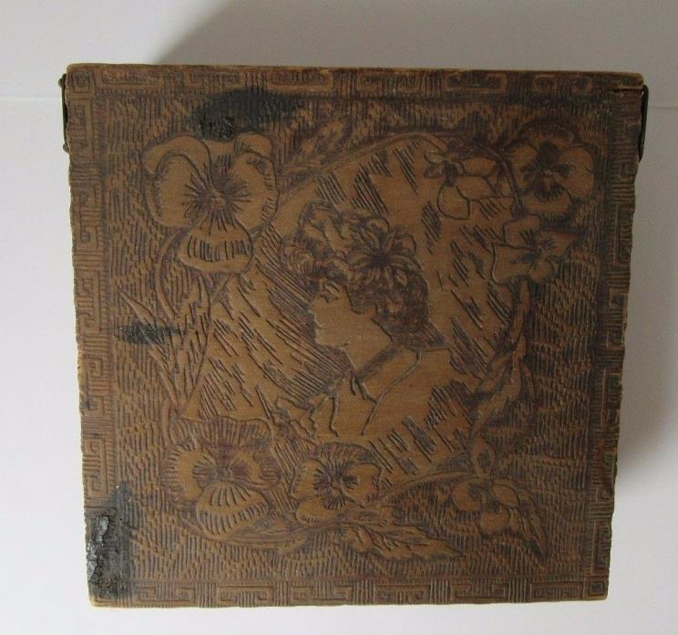 Vintage Gibson Girl Wooden Box Pyrography Wizard Flower Design