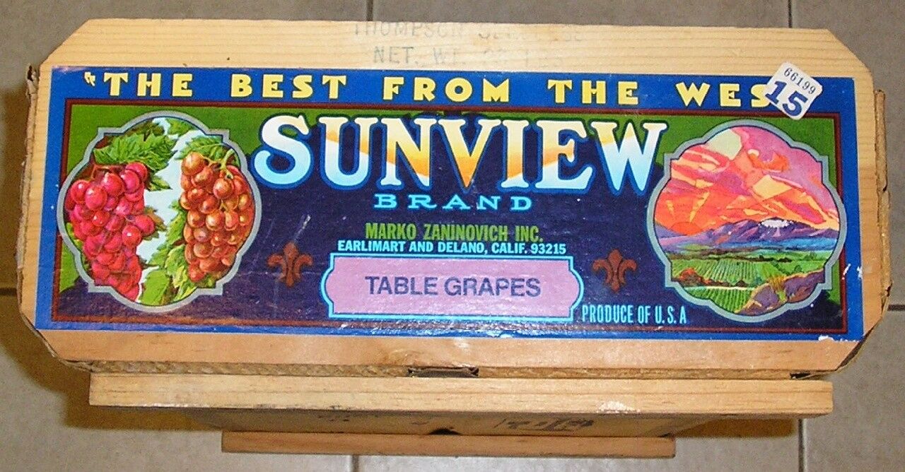 Vintage Fruit box/tray/crate California Grapes Sunview ZANINOVICH DELANO EARLIMA