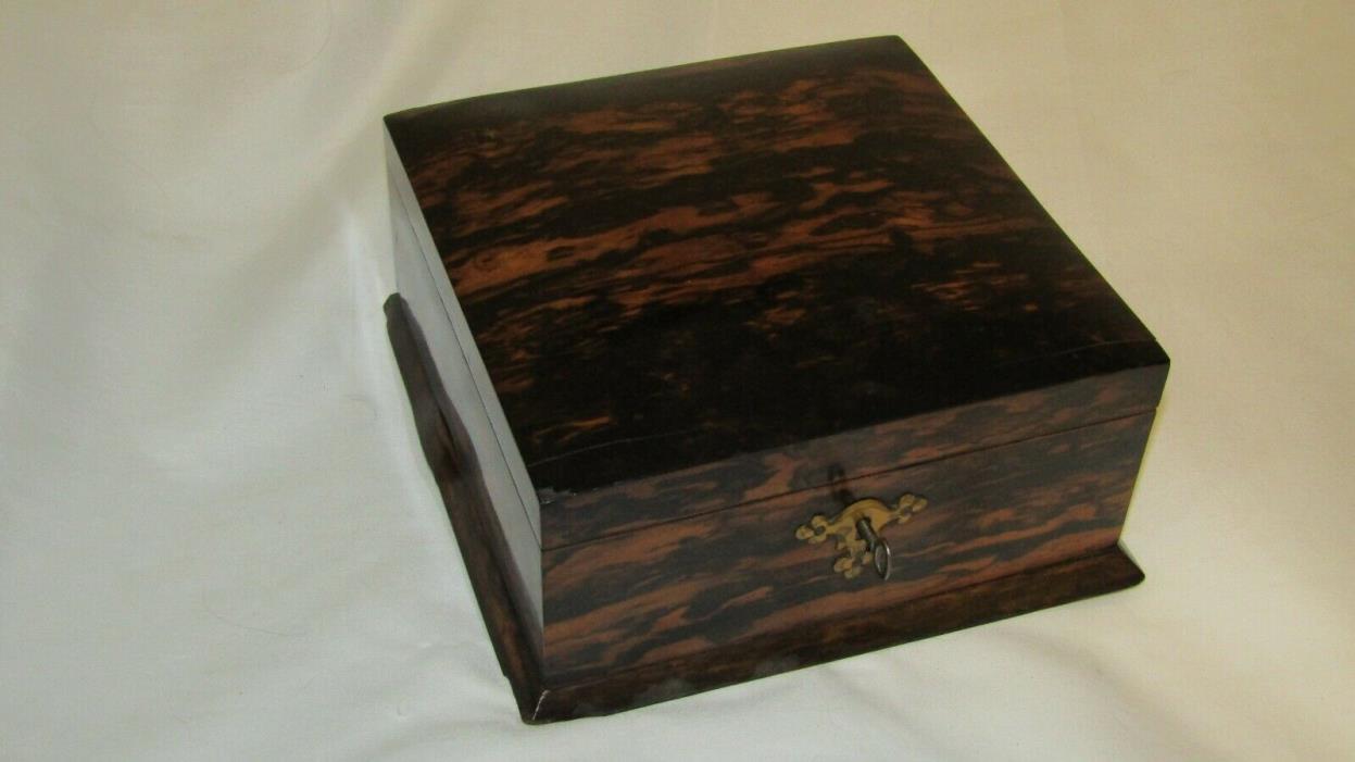Antique 1800's RARE Coromandel Wood English Box with Key, Beautiful !