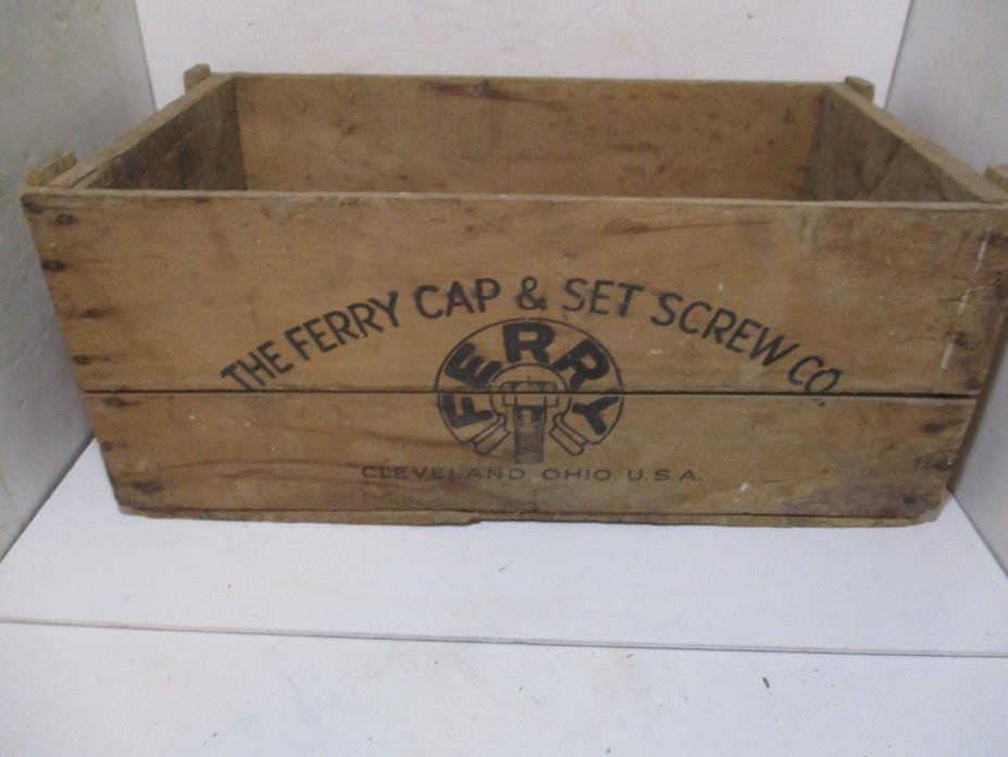 Ferry Cleveland OH. Hardware Screw Nuts Bolts Box Crate Wood Antique Metal Iron
