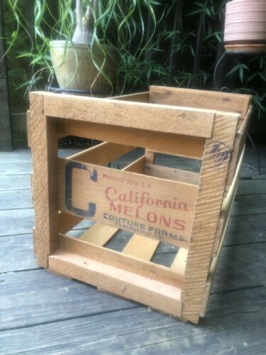 Vintage Wood Fruit Crate California Melons Couture Farms Bakersfield California