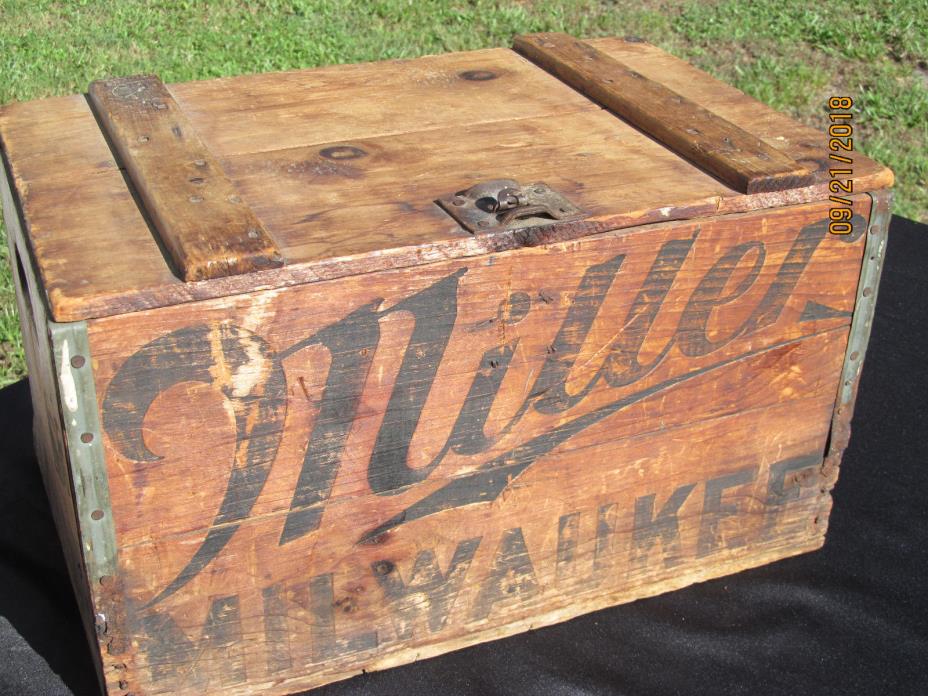 Antique Miller Life  Beer Wood Shipping Crate  Milwaukee Box Case Old