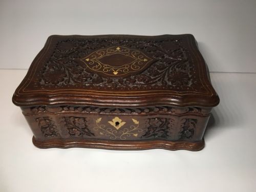 Antique Ornate Carved Wood Box 11