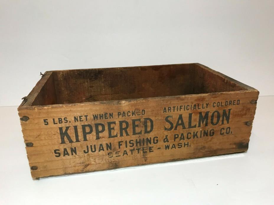 VINTAGE  WOODEN CRATE SAN JUAN FISH CO SEATTLE WA ADVERTISING