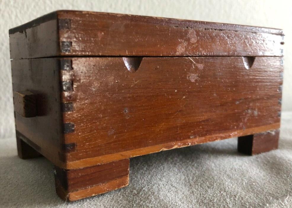 small vintage wooden dovetailed box trinket size 4.5 x 2.5