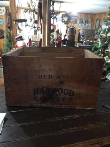 Antique Wooden Red mill Harwood Brand Coffees Shipping Crate Chicago IL