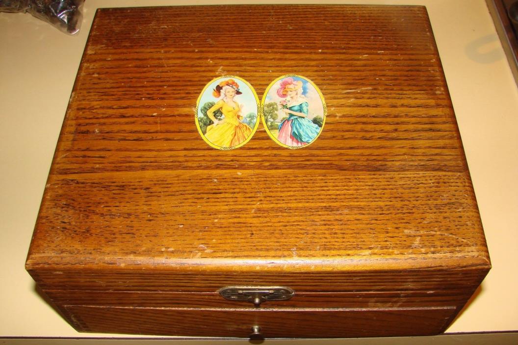 ANTIQUE VICTORIAN LOOK BOX-PEWTER HANDLES OAK? 10.5 X 9 X 4.5 JOINTED CORNERS