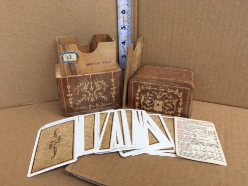 Vintage Inlay Wood Card Box With Cards Made In Italy