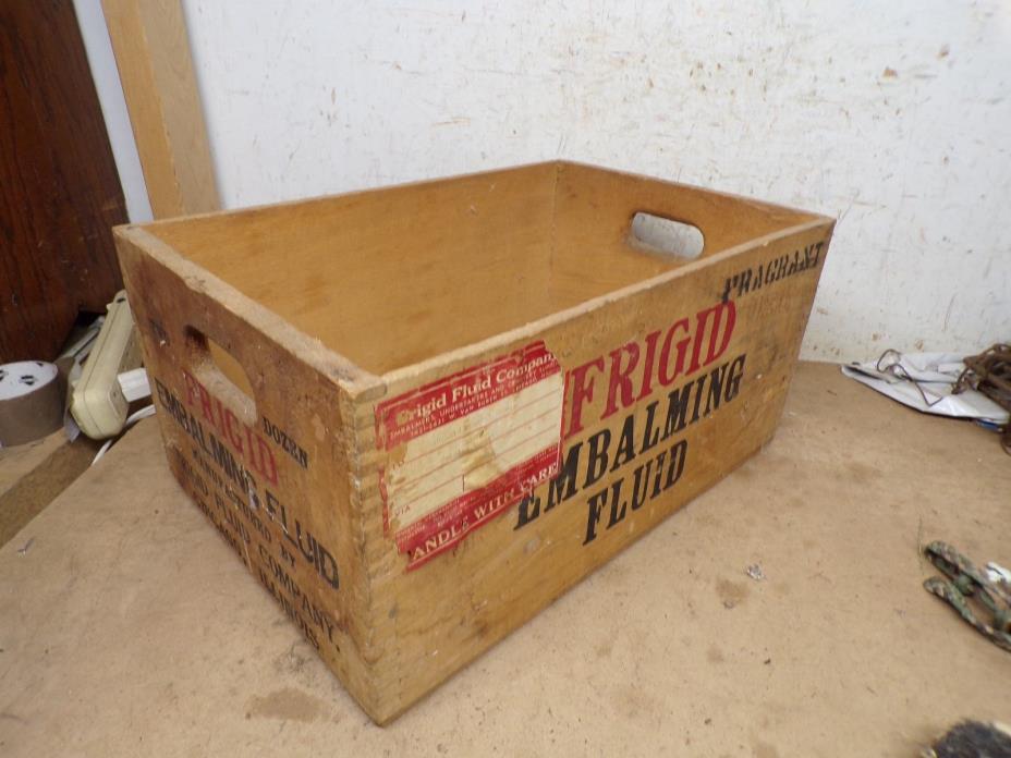 Old Wood Dovetailed Box Frigid Embalming Fluid McDonalds Beloit Kansas Tag