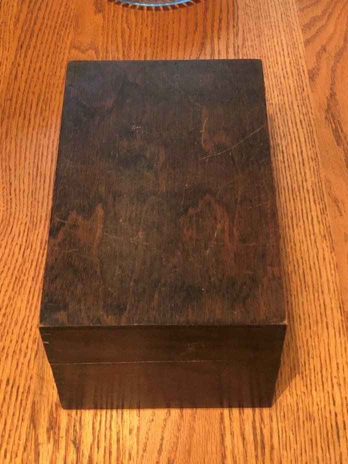 ANTIQUE SOLID WOOD DOVE TAIL INDEX CARD FILE BOX 10.75 