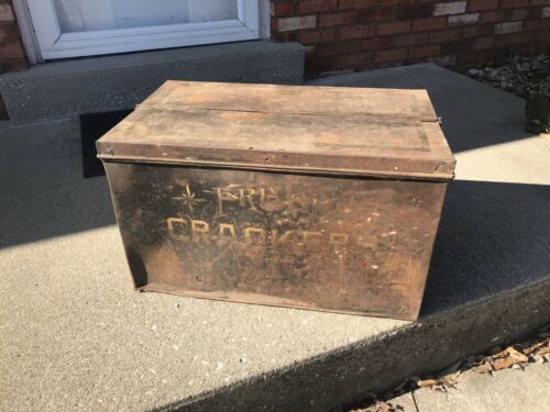 Vtg Antique Cracker Biscuit Metal/Wood Crate Box From Godfrey IL Clifton Inn