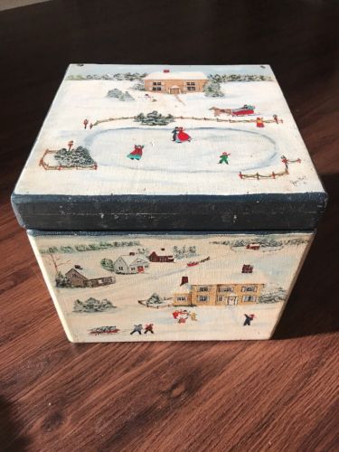 Wood Winter Scene Large Handmade Box Designs Multicolor