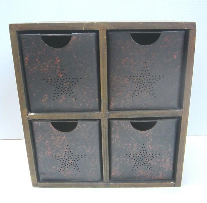 Vintage Style Primitive Wood Box Organizer with Drawers Crafts Sewing 4 drawers
