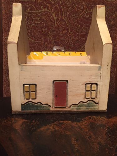 Vintage Wood Recipe Index Card Cottage Shaped