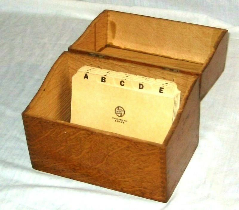 Vintage Oak Dovetail Large Recipe Index Card Box 6 3/4