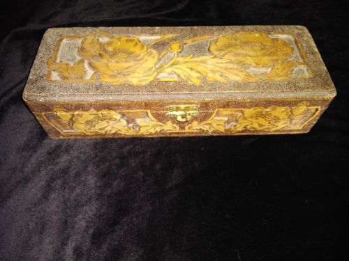 Antique Flemish Carved pyrography Wooden Box