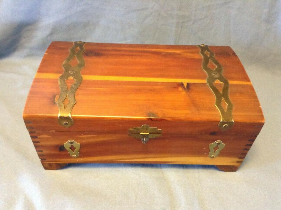 Vintage Cedar Treasure Chest Dresser Trinket Box Dovetailed with Brass Accents