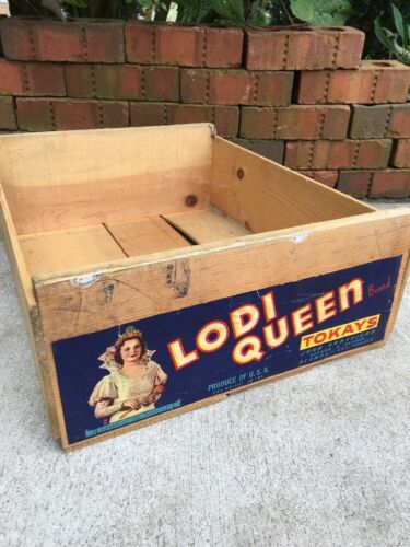 Vintage Wooden Produce Fruit Crate Lodi Queen Grape Box Acampo California