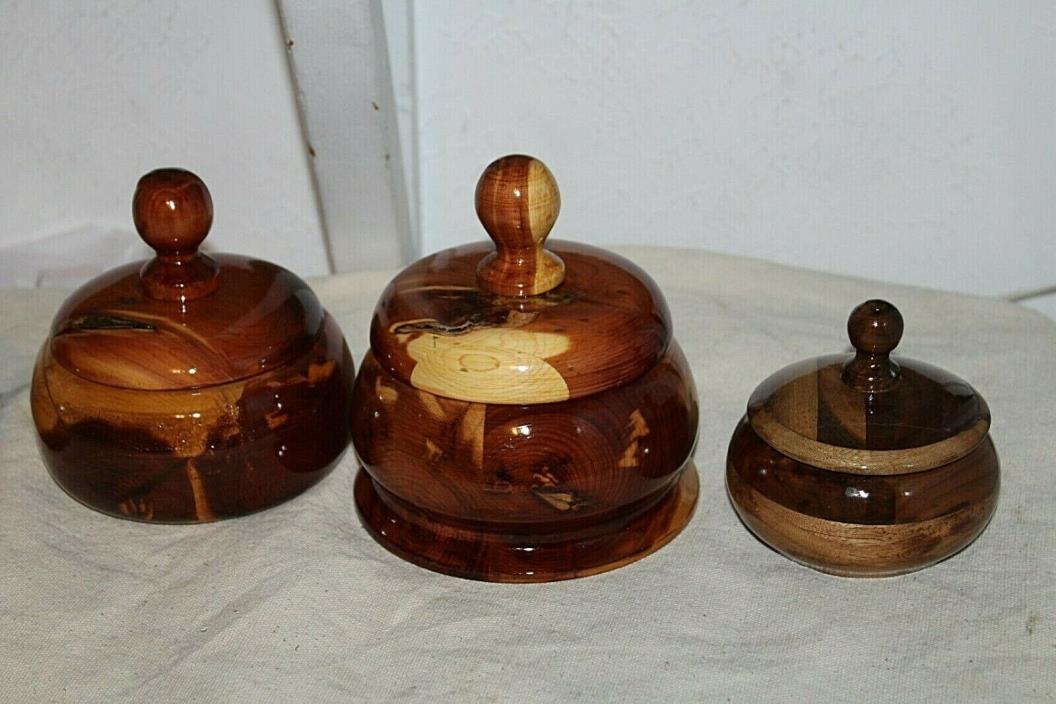 Lot of Vintage Round Mix Wood Trinket Box/Dish/Valet w/Lid/Cover~Handmade~Estate