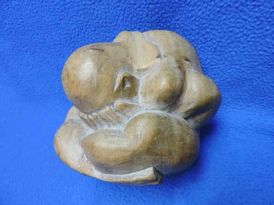Hand Carved Wooden Weeping Buddha Crying Man Sculpture