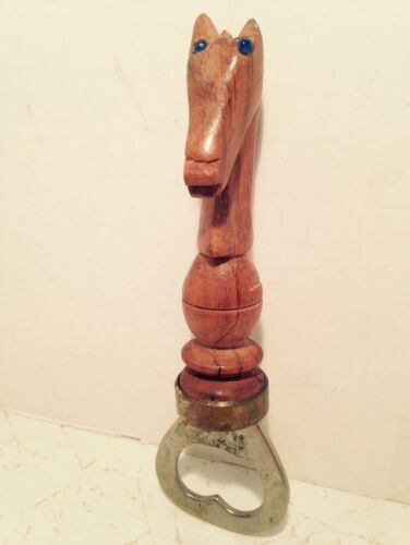 Vintage Carved Wood Horse Bottle Opener Equestrian Kitchen Barware