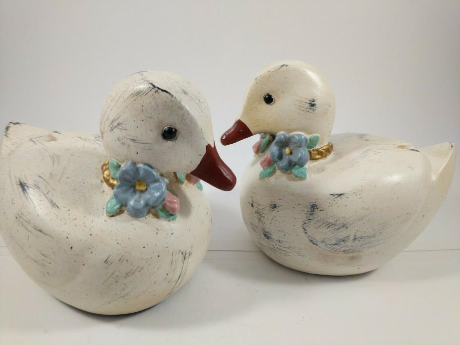 Vintage Pair of Small Hand Carved Wood Ducks.  Hand painted.  Folk art.