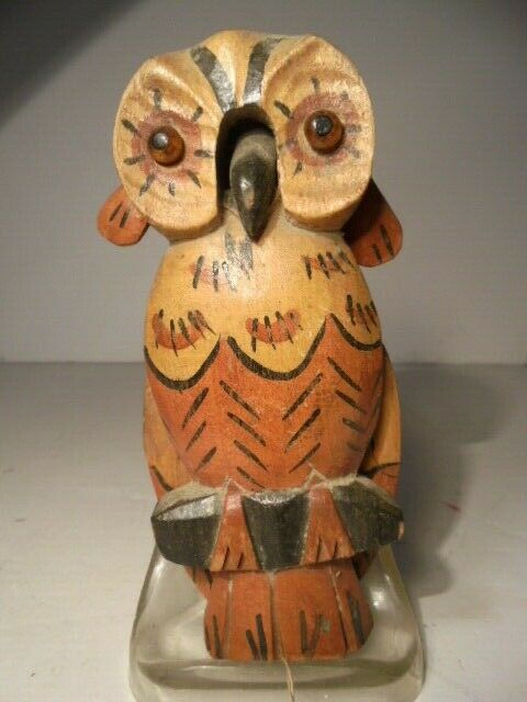 Vintage Folk Art Hand Carved Wood Owl Wall Hanging Mechanical Ears Wings & Beak