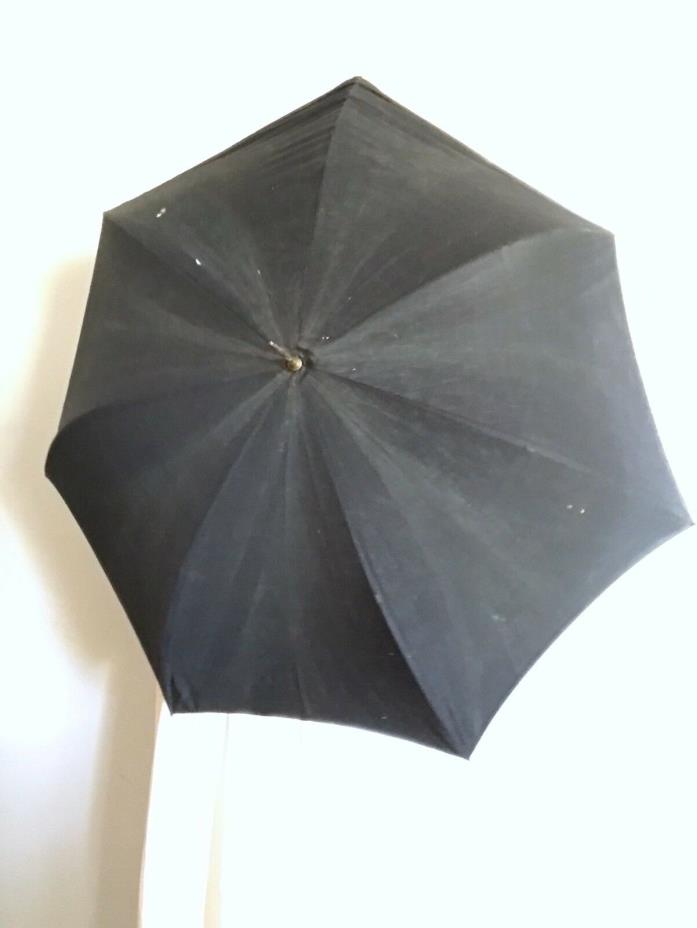 Black Parasol Sun Umbrella Cotton Halloween Gothic Antique Carved Wooden Handle