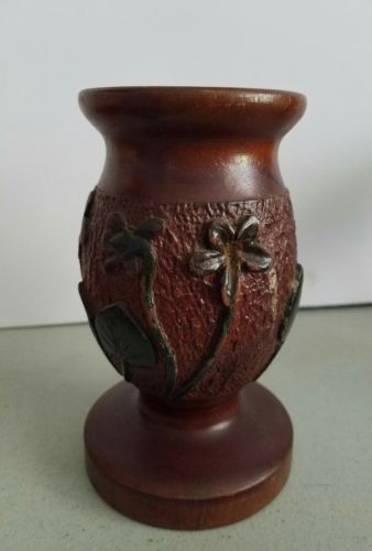 Hand Carved Wood Vase Sculpture Wooden Mid Century Primitive