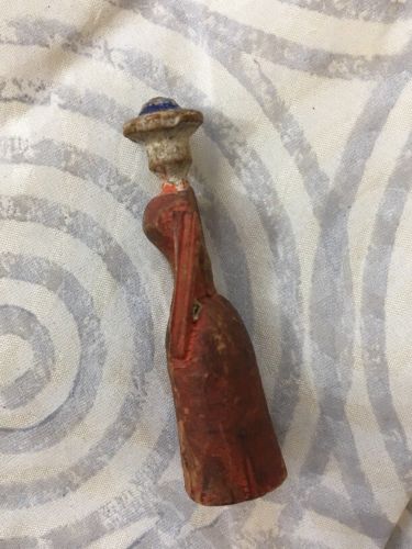 AAFA Antique Folk Art Primitive Carved Miniature American Lady Figure Tramp Art