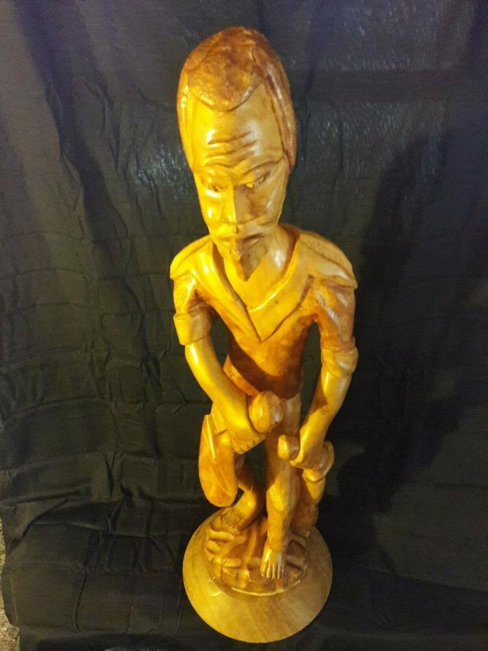 Hand Carved Wood Carribbean Man Bannana Farmer Sculpture Figure