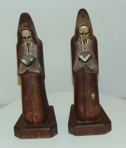 Vintage CARVED WOOD Figures MONKS READING
