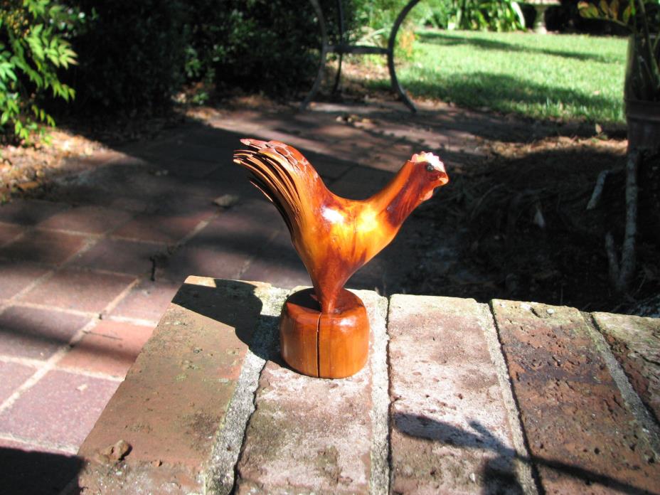 Vintage Folk Art Hand Carved Wood Chicken with Base