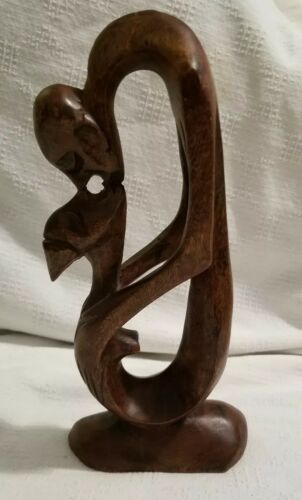 Kissing Couple Hand Carved Wood Wooden Sculpture Figure Carving 12.5 inches tall