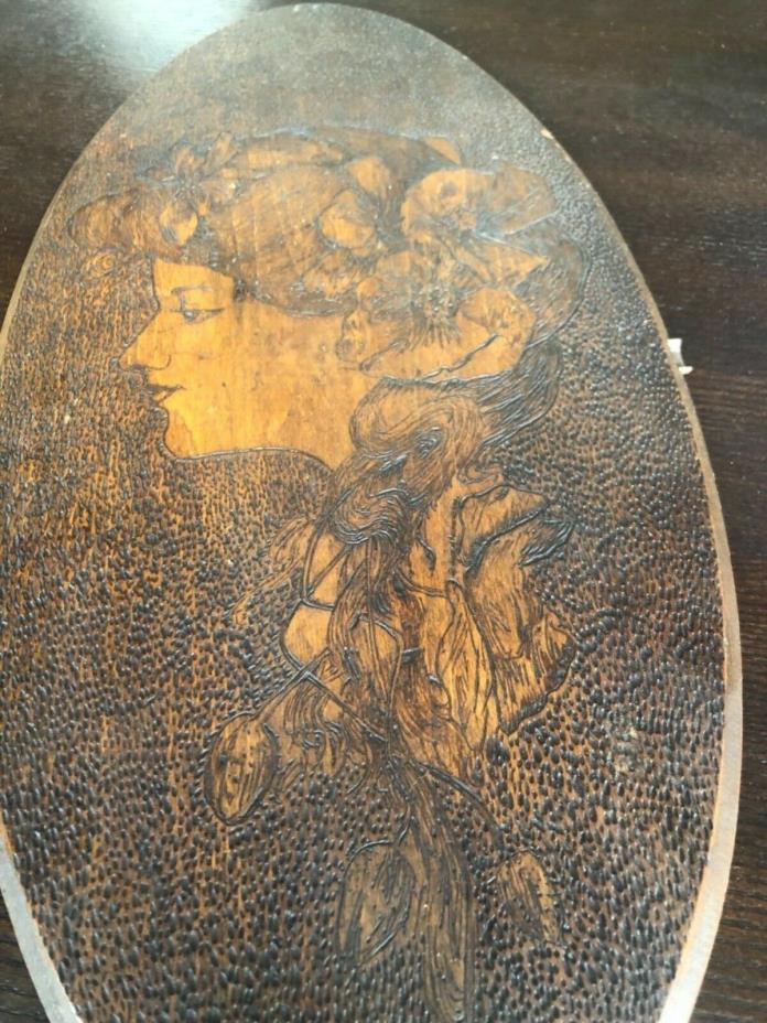 Antique  carved  art Victorian Lady oval shape