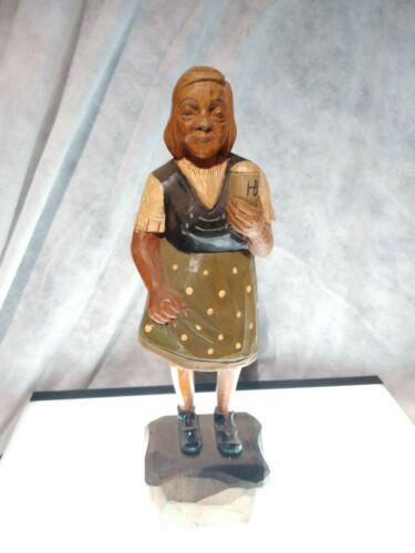 Hand-carved Hand-painted Wooden Figure Woman With Beer From Hamburg Germany