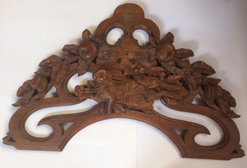 Antique Black Forest Architectural Wood Panel    Wall Mount With Rabbit   35