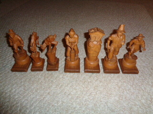 German vintage wood carved figurines peasant animals table place card holders 7