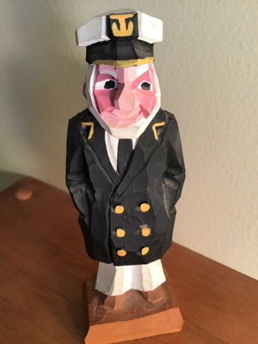 Vintage Hannah Canada Wood Carving Sailor Admiral Skipper Figure 6”