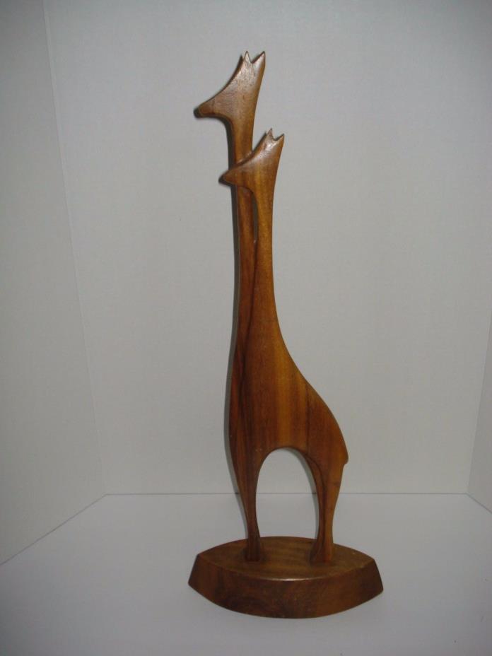 Mid-Century 24 inch tall pair of wooden carved giraffes