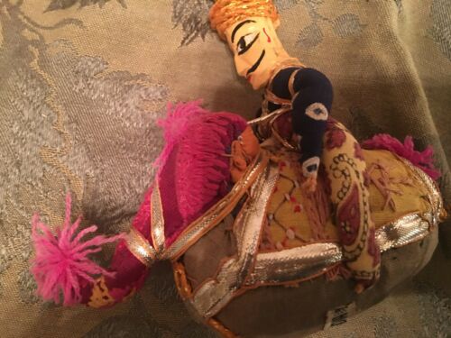 Arabian Horse & Elephant Riders Embroidered 2 Stuffed Vintage Wood Faces India