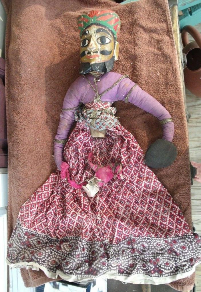 Antique Unique hand carved wooden head Harichrishna Puppet Style