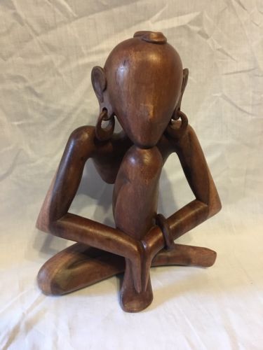 Wooden Hand Carved Woman Sitting  Figure Modern Art Native African 12”
